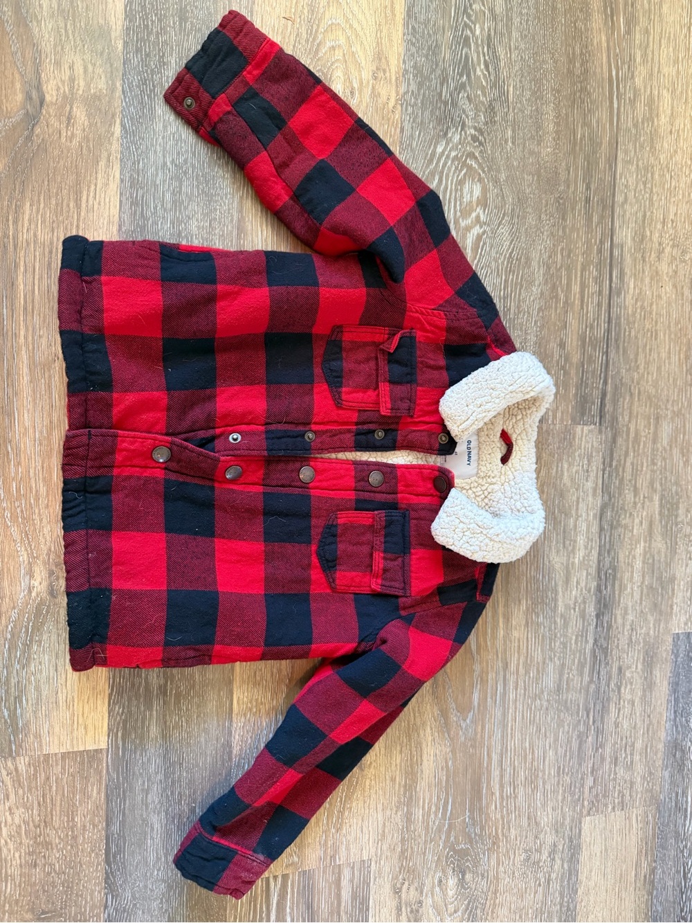Old Navy Red and Black Buffalo Plaid Sherpa Collar Jacket